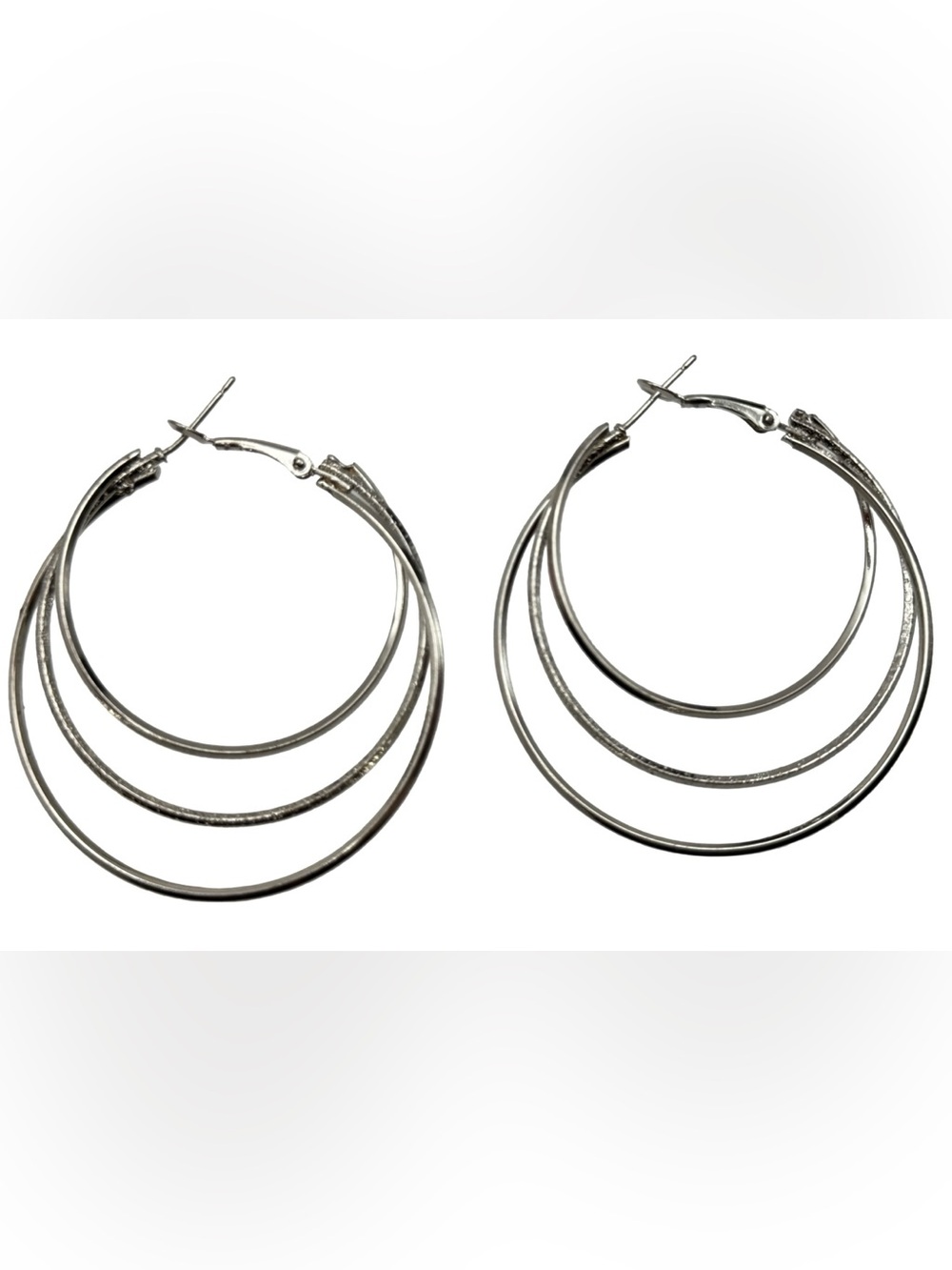 925 Sterling Silver Triple Row Hoop Earrings - Large 2.5" Statement Hoops